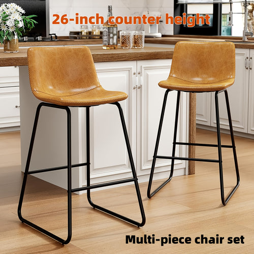 Bar Stools Set Of 3/2, Faux Leather Counter Height Bar Stools, 26" Modern Barstools With Metal Legs & Footrest, Upholstered Armless Counter Chairs With Soft Cushion Back For Kitchen Island, Living Room