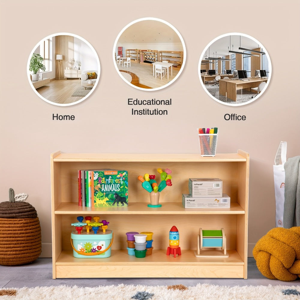 Wood Shelf And Storage, 35.4" L, Wood Bookshelf And Organizers, 2-Tier Storage Cabinet Shelves And Kids Bookcase For Classroom, Kindergarten, Kids Room, Playroom.