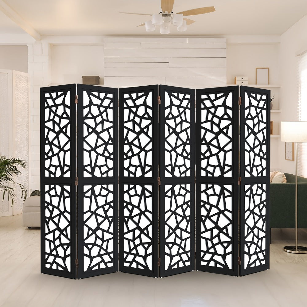 Geometric Wood Room Divider 70"H – Freestanding Privacy Screen with Modern Pattern, Indoor Space Separator for Living Room, Bedroom & Office, No Assembly Required