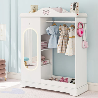 Kids Armoire with Jewelry Cabinet, Kids Dress Up Storage wth Shelves, Girls Wardrode Costume Organizer with Mirror, Children Closet with Armoire for Bedroom, Kids Room, Girls, Kids Room Furniture, Bedroom Storage, Stylish Kids Wardrobe, Playful Design, Ha