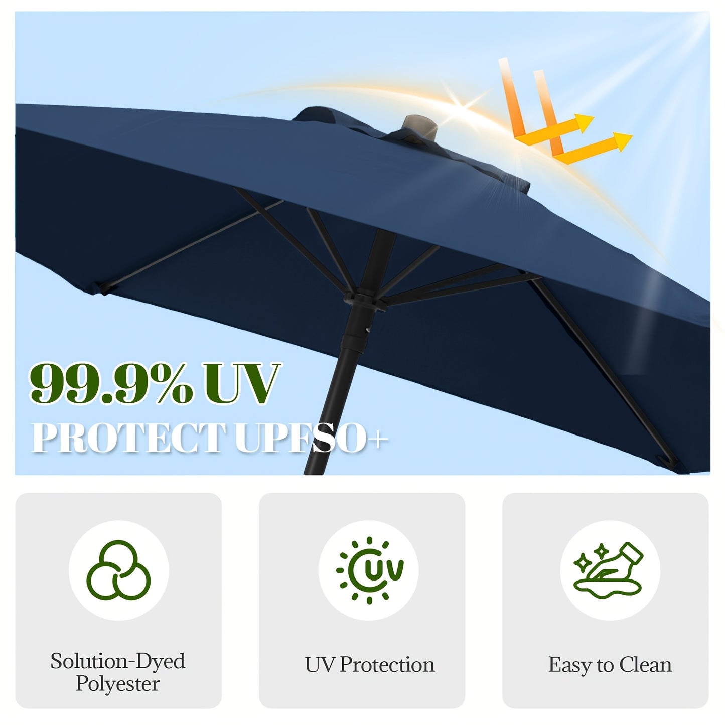 Outdoor Patio Umbrella, Heavy Duty Round Market with 6 Sturdy Ribs, Air Vent & UV Protection, for Garden Deck Backyard Poolside Beach, 7.5ft, No Base Included