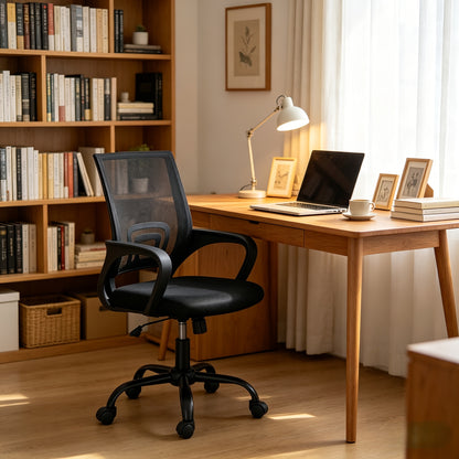 Height Adjustable Office Desk Chair with Lumbar Support Rocking Mode, Fixed Armrests, Swivel Computer Gaming Chair for Conference Meeting Rooms