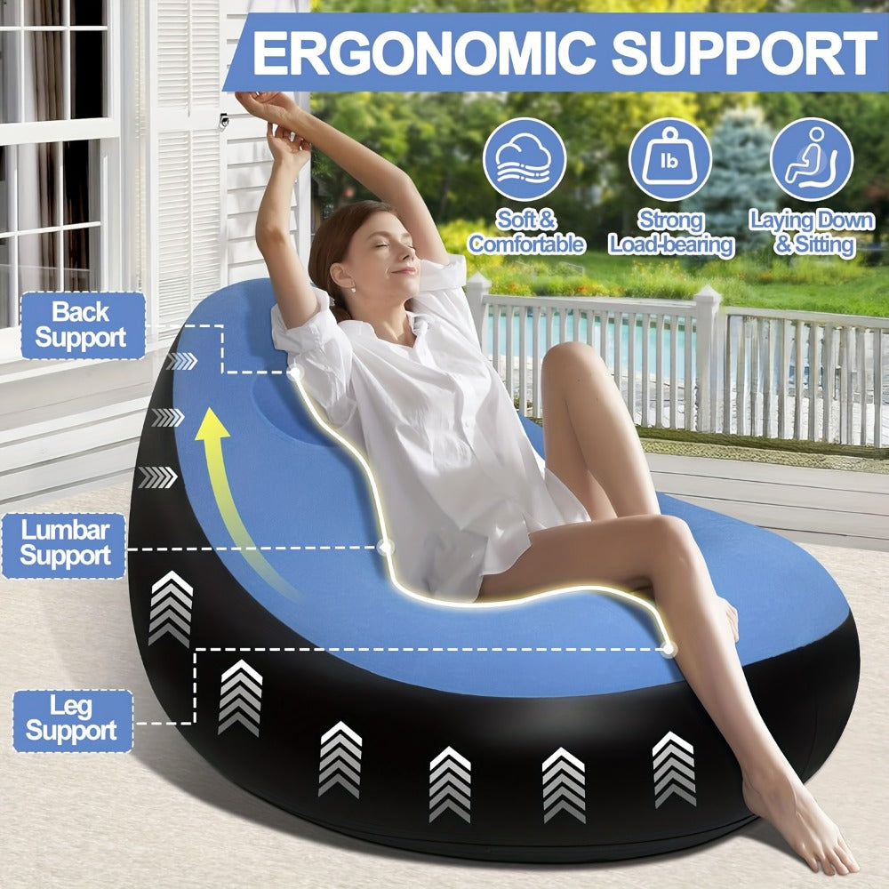 Inflatable Sofa Couch with Ottoman Portable Reclining Air Sofa for Adults Indoor Outdoor Living Room Camping Travel Collapsible Foldable Air Cushion Seating Multiple Colors