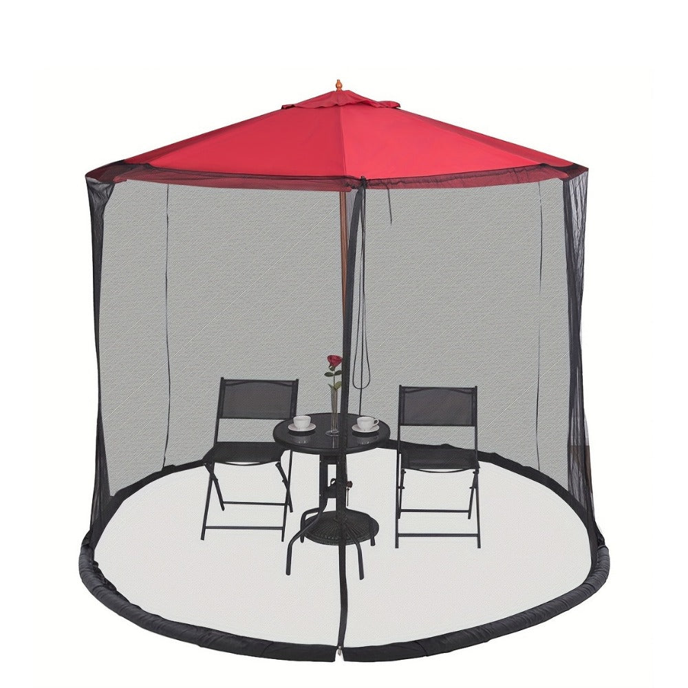 Patio Umbrella Mosquito Net Screen Fits 9-10 Ft Umbrella Outdoor Bug Insect Netting with Drawstring Top Zippered Door Water Tube Base Black