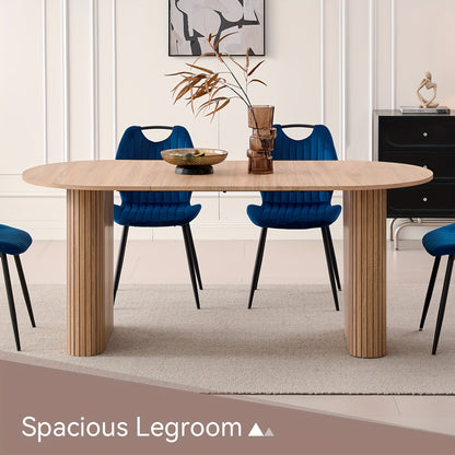 70.8" Oval Dining Table for 4 6 Person, Mid-century Modern Farmhouse Kitchen Table, Wood-grain Patterned Rustic Dinner Table for Breakfast Dining Reception Room(Only Table)