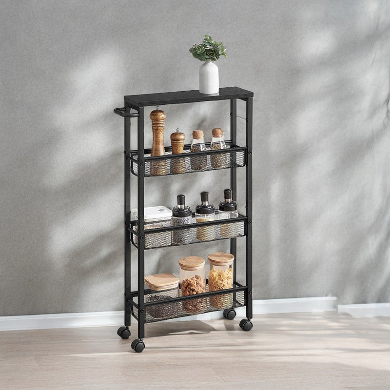 4-Tier Metal Kitchen Shelf With 360° Swivel Wheels,29.99"H x15.99"W x 4.99"D,Space-Saving, Ideal For Spices, Bottles, Snacks - Suitable For Kitchen, Living Room, Bedroom