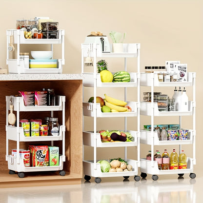 3/4/5 Layer White Storage Rack, Wheeled Mobile Rack, Suitable for Kitchen, Living Room, Bedroom, Office, Practical Best Storage Rack