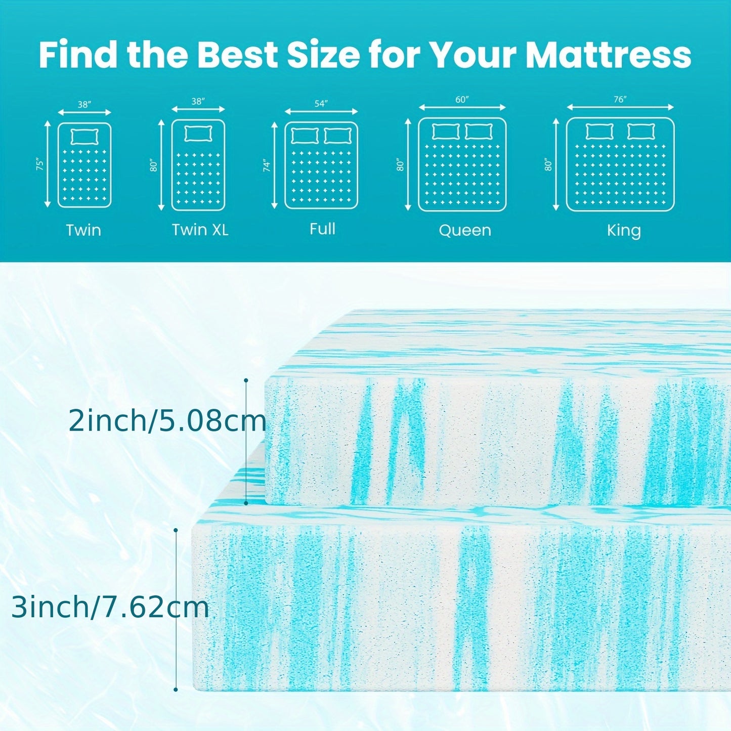 [Gel Infused Memory Foam] Soft Mattress Pads, 3 Inch Thin Gel Infused Bed Toppers For Full Size Bed, Memory Foam Mattress Topper For Sleeper Sofa, RV, Camper