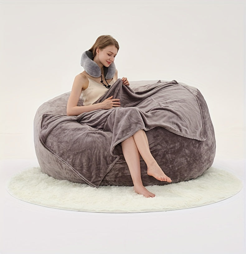 Beanbag Sofa Chair Set, Contains Bean Bag Chair, U-Shape Pillow, Blanket, And 6FT Carpet. Large Round Soft Removable Machine Washable Beanbag Sofa, with Filling, 50 Lb Memory Sponge Filled Living Room Bedroom Gamingroom Sofa Bed Relaxation