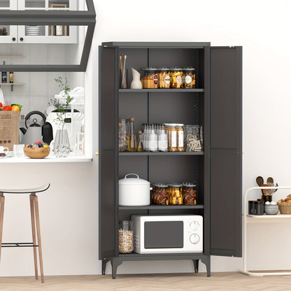 Metal Storage Cabinet, Metal Kitchen Pantry Cabinet, Food Pantry Storage Cabinets With Doors And Shelves, Large Steel Storage Cabient For Dinning Room, Laundry Room, White/Black