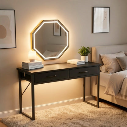 Vanity Desk with Lights & Drawers – Small Makeup Dressing Table with LED Mirror Light, Fiber Drawers for Bedroom Home Study, 32" & 42" White & Black
