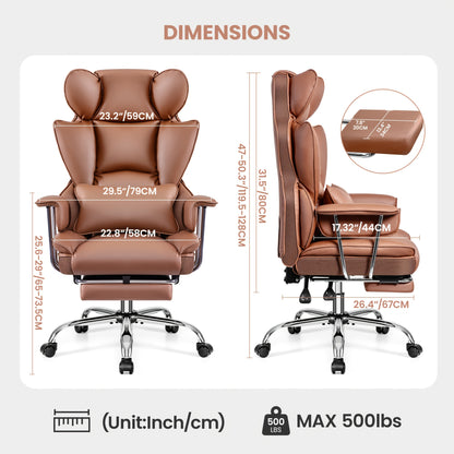 KERDOM Big & Tall Executive Office Chair with Footrest - Heavy Duty 500lbs Capacity Ergonomic High Back Reclining Chair, Adjustable Height, Lumbar Support & Manual Recline, Heavy-Duty Swivel Computer Desk Chair with Soft Cushioned & Backrest for Hom