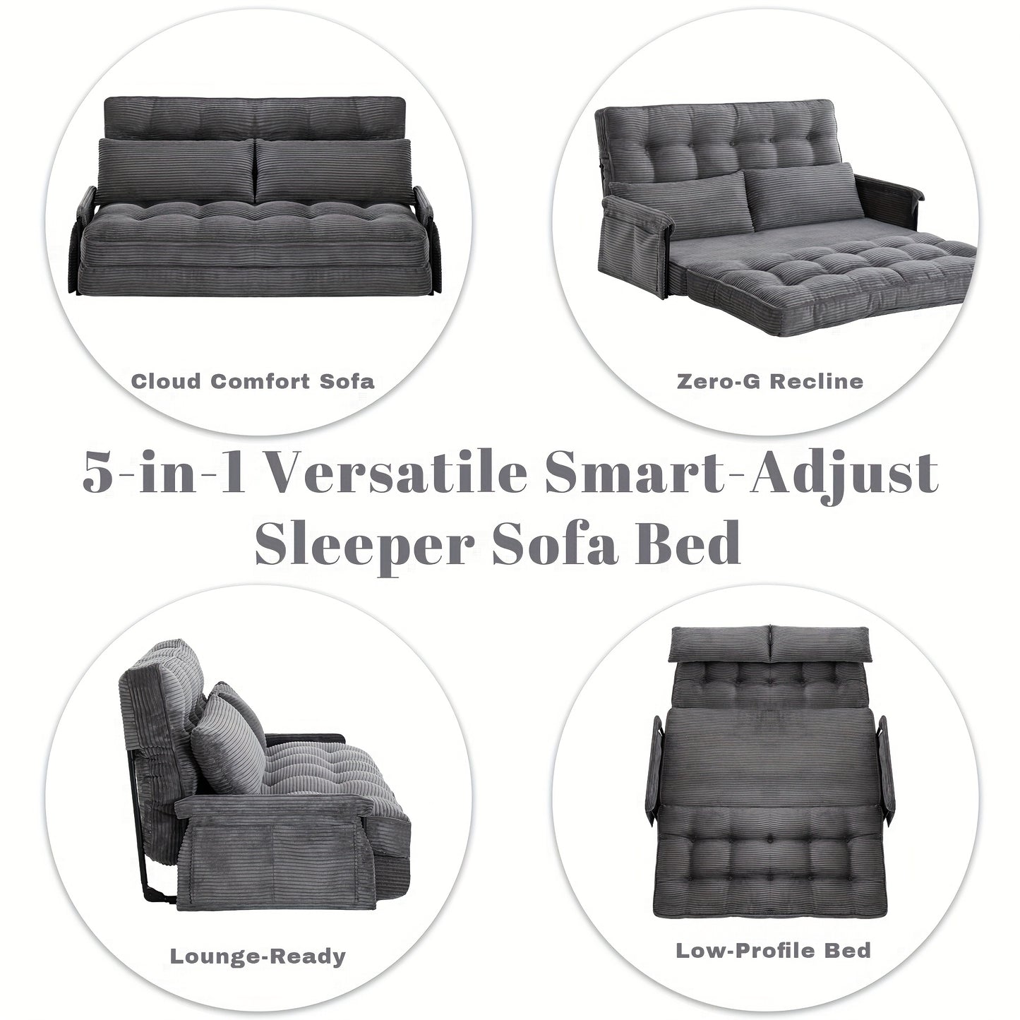 Modern Convertible Sofa Bed with Memory Foam Corduroy Fabric, Foldable Sleeper Chair with Metal Frame, Easy Assembly Space Saving Design for Small Apartment, Living Room, Bedroom - Easy Storage & Transport, Ideal for Studio & Guest Room
