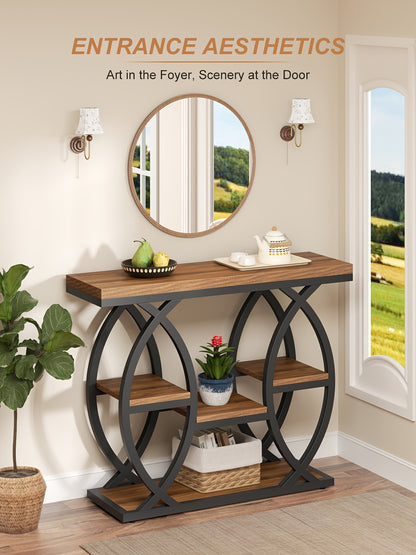 39-Inch Holiday-Themed Console Table, 4-Tier Sofa Side Table with Storage Shelves, Narrow Wood And Metal Frame Decorative Table, Suitable for Small Spaces, Hallway, Entryway, And Christmas