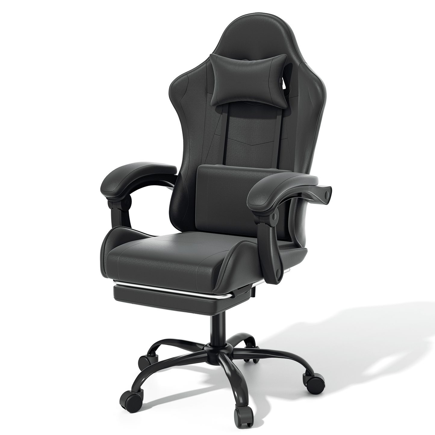 Ergonomic Gaming Chair with Retractable Footrest & Detachable Lumbar Support 360 Degree Swivel Racing Style PU Leather Computer Gaming Chair with Headrest for Home Bedroom Office