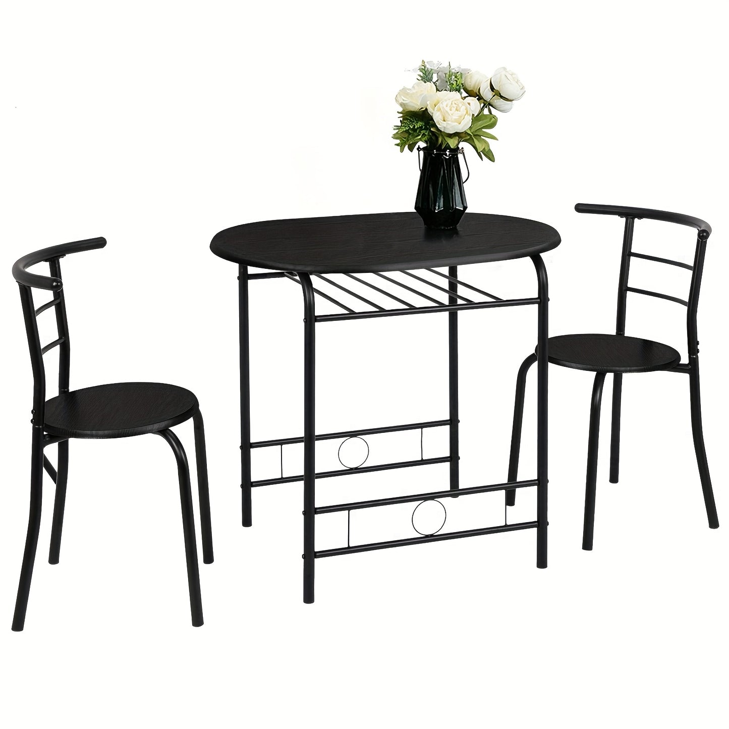 Bonnlo 3pcs Dining Set, Small Kitchen Table Set for 2, Breakfast Table Set, Kitchen Wooden Table and 2 Chairs for Small Space/ Dining Room/ Apartment/ Living Room/ Home Decor, Metal Frame Wine Rack