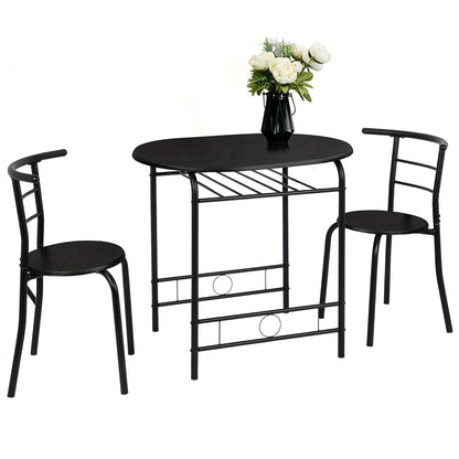 Bonnlo 3pcs Dining Set, Small Kitchen Table Set for 2, Breakfast Table Set, Kitchen Wooden Table and 2 Chairs for Small Space/ Dining Room/ Apartment/ Living Room/ Home Decor, Metal Frame Wine Rack