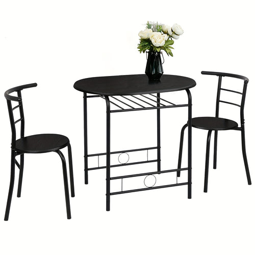 Bonnlo 3pcs Dining Set, Small Kitchen Table Set for 2, Breakfast Table Set, Kitchen Wooden Table and 2 Chairs for Small Space/ Dining Room/ Apartment/ Living Room/ Home Decor, Metal Frame Wine Rack