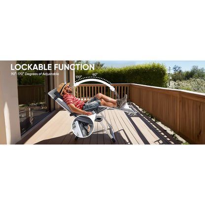 [Indoor/Outdoor Recliner] Zero Gravity Recliner, Foldable Headrests, Recliner With Cup Holder Tray And Detachable Cushion, Indoor/Outdoor Foldable Recliner, Black/Gray