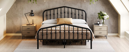 HOOMIC Queen Size Heavy-Duty Victorian Bed Frame - 14'' Wrought Iron Platform Bed with Victorian Headboard & Footboard, No Box Spring Needed, Assembly, Sturdy Metal Frame Suitable for Queen Size