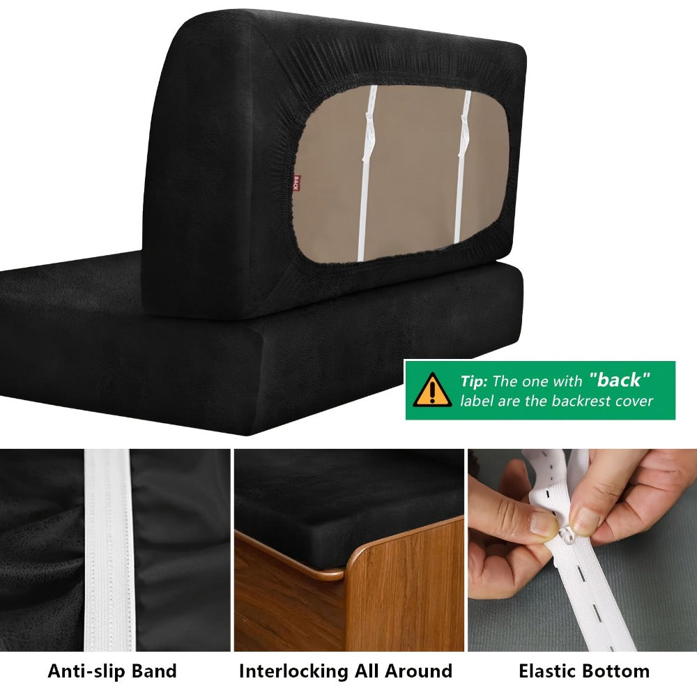 RV Dinette Cushion Covers Set of 4, Stretch Leather-Look Camper Cushion Slipcovers for Travel Trailer Couch & Booth Seat, 1 Backrest + 1 Bench Cover, Beige Brown Coffee