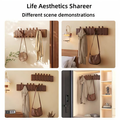 1pc Natural Wood Wall-Mounted Coat Rack with 10 Hooks - Piano-Shaped Accordion Design, Walnut Finish, Space-Saving Vertical Storage for Entryway, Bedroom, Bathroom - Easy Assembly, No Batteries/Electricity, Durable Multi-Purpose Organizer for Coats, Hats,