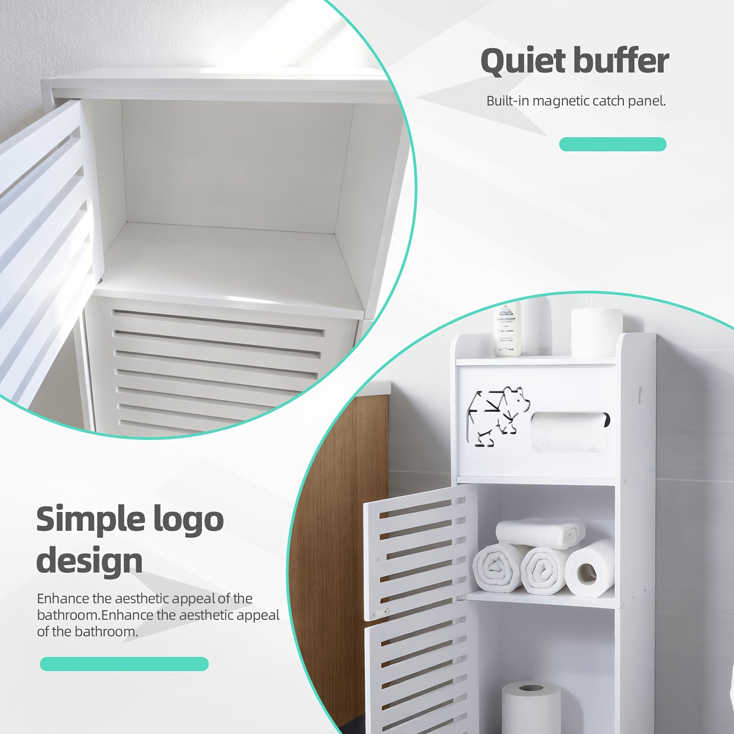 1pc Independent White Bathroom Cabinet, Toilet Paper Storage Cabinet, Multi-Tier Storage Shelf, Made of Durable Wood-Plastic Material, with Door for Moisture And Dust Prevention, Suitable for Small Spaces, Bathroom Towels, And Toiletries Storage