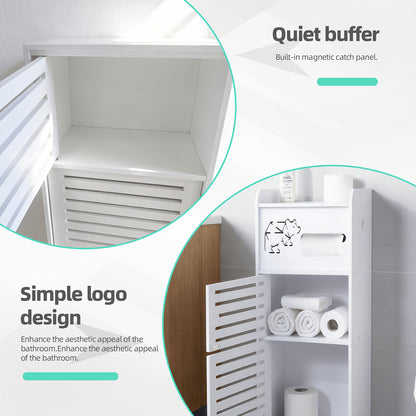 1pc Independent White Bathroom Cabinet, Toilet Paper Storage Cabinet, Multi-Tier Storage Shelf, Made of Durable Wood-Plastic Material, with Door for Moisture And Dust Prevention, Suitable for Small Spaces, Bathroom Towels, And Toiletries Storage