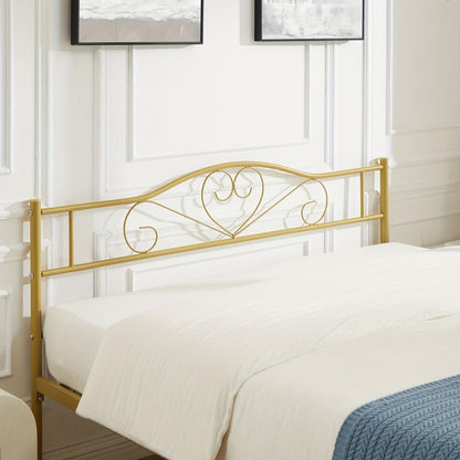 Metal Platform Bed Frame with Headboard and Footboard Steel Slat Support No Box Spring Needed Noise Free - Twin Full Queen Sizes for Bedroom Guest Room Dorm | Black White Gold Pink