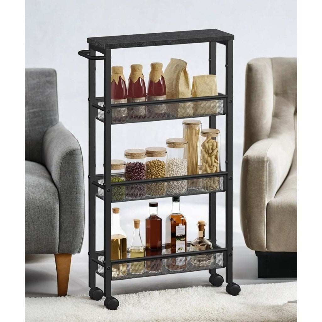4-Tier Metal Kitchen Shelf With 360° Swivel Wheels,29.99"H x15.99"W x 4.99"D,Space-Saving, Ideal For Spices, Bottles, Snacks - Suitable For Kitchen, Living Room, Bedroom