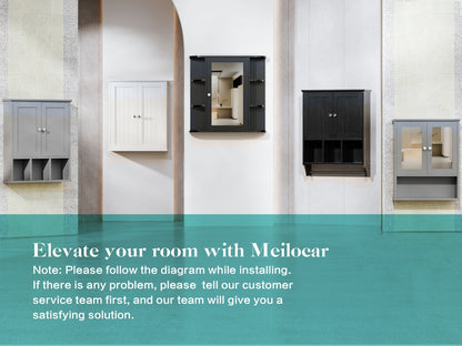 Wall Mounted Bathroom Cabinet with Shelf Linen Tower White, Kitchen Garage Laundry Room Wall Storage Cabinet with Adjustable Shelves