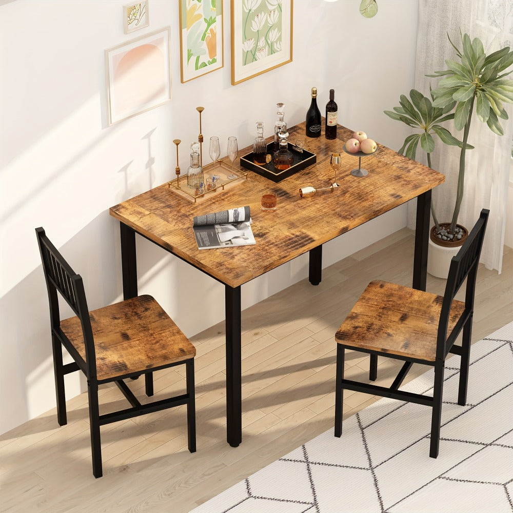 3-Piece Small Space Dining Table & Chair Set with Ladder Back Chairs – Compact Kitchen Table Set for Living Room, Bedroom & Apartment