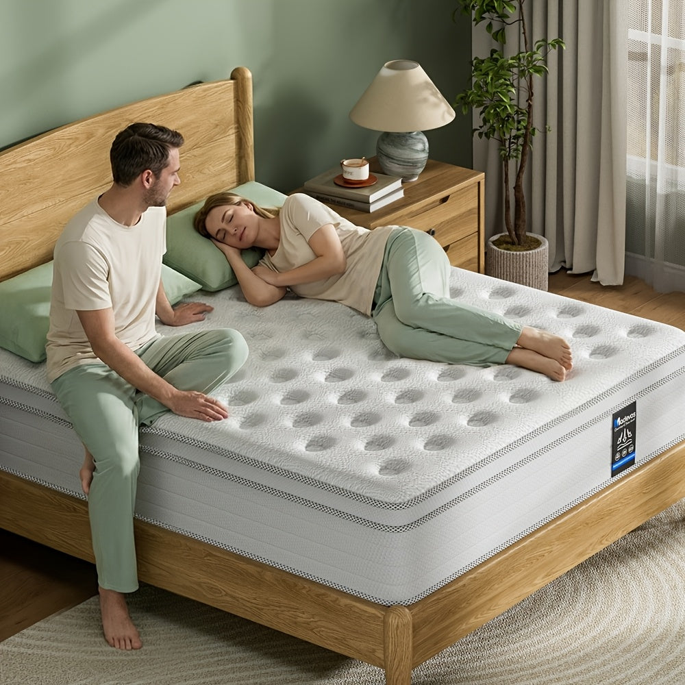 10/12/14 Inch Multilayer Hybrid Full Mattress Queen | Ergonomic Design With Memory Foam And Pocket Spring, Medium Firm Feel, Fire-Resistant, Polyester Cover, Knitted Construction