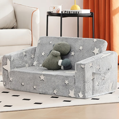 Tiita Kids Sofa Chair, 2 In 1 Fold Out Couch, Comfy Kids Sofa For Playroom-Extra Soft 2 Seats, Glow In The Dark Children Couch To Lounger For Girls Boys
