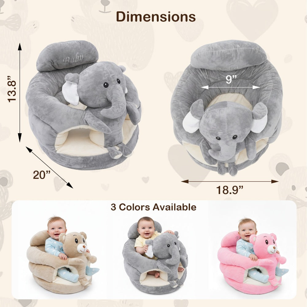 Plush Elephant Baby Support Seat - Ultra-Soft Cushioned Infant Lounger with Grey & White Elephant Design, Tummy Time Bed for & Toddlers, Non-Toxic Soft Fabric, Ideal Gift for Christmas, Birthdays, (No Assembly Required