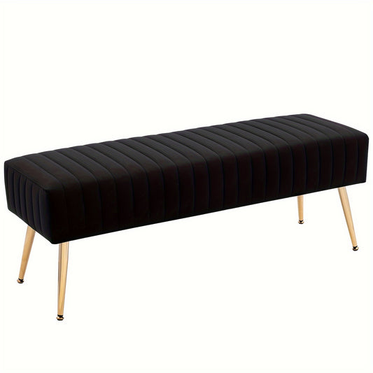 Luxury Shoe Changing Bench with Gold-Plated Legs & Velvet - 44-Inch Bedside Entryway Furniture, Sturdy Frame, Footrest, Step Stool for Bedroom End or Door - Elegant Storage Bench for Decor