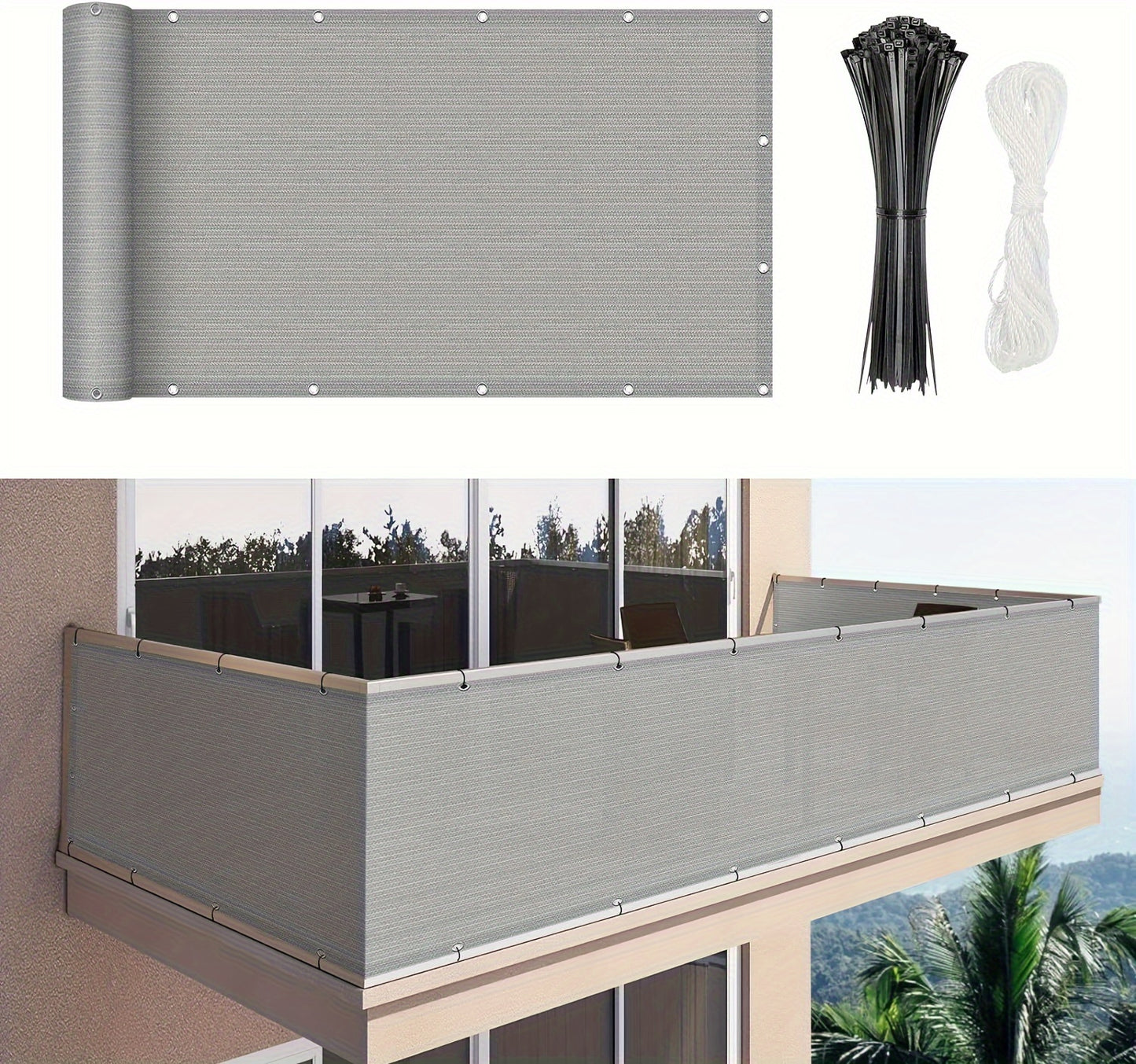 3*16ft, Balcony Privacy Screen Fence Cover Net, Fencing Mesh Shade Net, Windproof Sun Shade, Outdoor Protection Fencing Net, Balcony Mesh Net for Patio, Fence, Backyard, Porch(Black Brown Green Gray Sand White Blue)