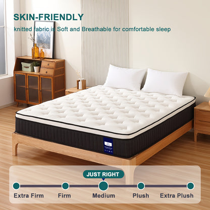 [Cooling Memory Foam] 10" Queen Size Hybrid Mattress with Memory Foam & Individually Wrapped Coils - Cooling, Motion Isolation, Certipur- - for Pressure Relief & Comfort