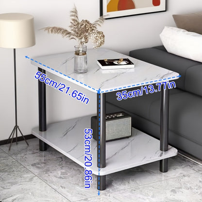 2-Tier Marble-Look Side Table Scratch-Resistant Top – Versatile Bedside Table & Coffee Table for Bedroom Balcony Living Room, White Black Brown
