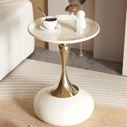 Round Side Table Metal Pedestal Accent Table | Minimalist Compact Bedside Table for Bedroom, Living Room, Apartment & Dorm | Small Space Furniture, Easy Assembly | White or Black