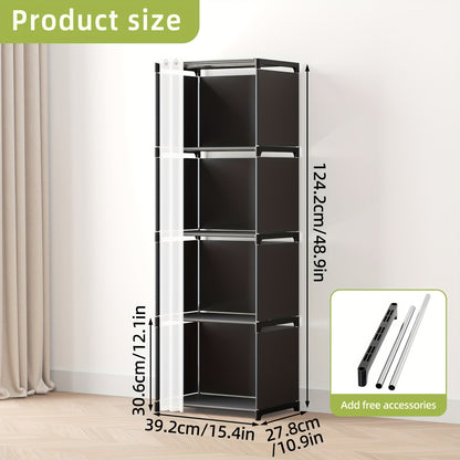 TOMNK 4-Tier/5-Tier Floor-Standing Bookshelf Organizer, Home Easy Clothing Storage Cabinet, 4/10 Lattice Wardrobe Storage, Multi-Functional Open Shelf, for Offices, Classrooms, Rental Houses, Dormitories And Living Room, Black/White