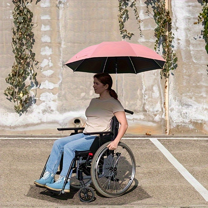 A Portable Outdoor Umbrella with a Clip That Can Rotate 360 Degrees, Featuring an Adjustable Heat-Resistant Rectangular Canopy Made of Tropical Blue Polyester Fabric And an Alloy Steel Frame, Designed for Manual Use with Camping Gear, Beach Chairs