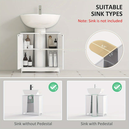 Under Sink Bathroom Cabinet with 2 Doors and Shelf White, Pedestal Sink Vanity Storage Organizer for Bathroom Toiletries & Cleaning Supplies