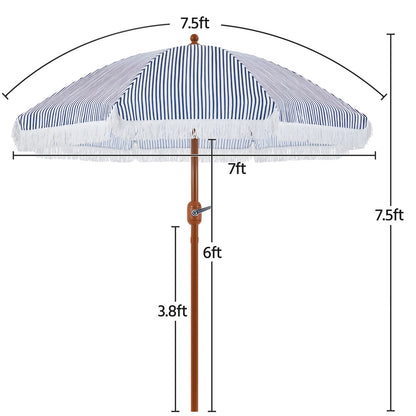 Costoffs 7.5ft/9ft Golf Umbrella with Tassels, Fringe Portable Beach Umbrella, Umbrella Outdoor Patio with Crank Operating Mechanism, Tilting Aluminum Pole, Fiberglass Ribs For Garden, Pool