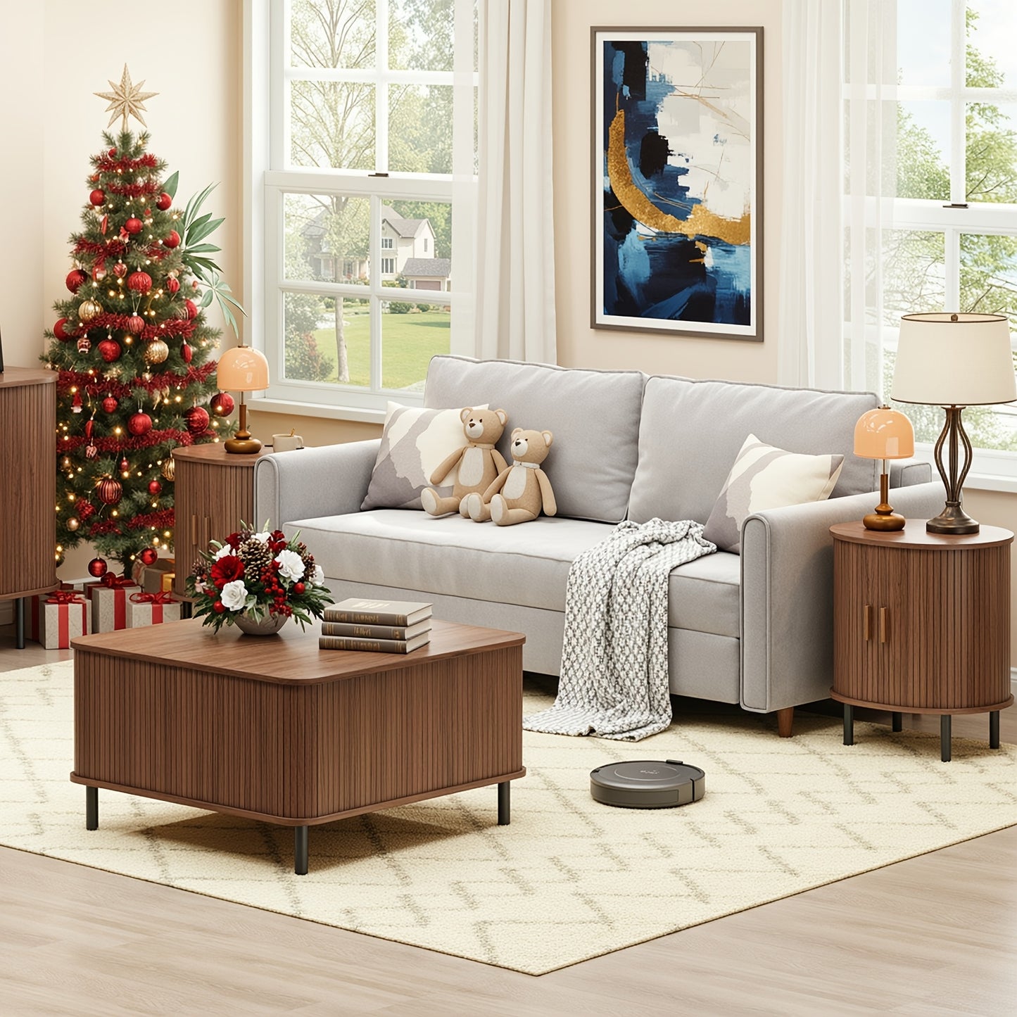 PAZCASA Oval End Table with Storage & Charging Station, Wood Accent Side Table with Sliding Door & Adjustable Shelf/Leg Pad, Mid Century-Modern Nightstand for Small Space, Living Room, Bedroom, 1pc/2pcs, Walnut/Black/Natural White/Oak