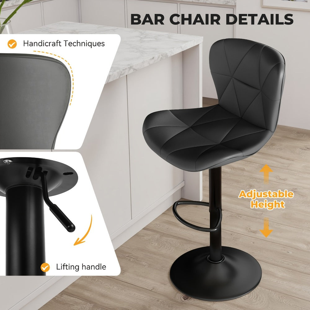Swivel Bar Stools Set of 1/2/3/4, Adjustable Height Faux Leather Upholstered Counter Stools with Back & Thickened Cushion, Modern Island Barstools for Kitchen, Restaurant & Home Bar – Black White Gray Khaki