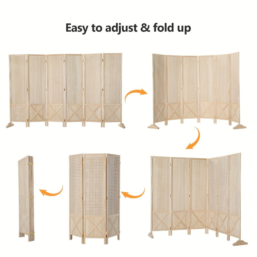 Freestanding Pegboard Room Divider Folding Privacy Screen 4 or 6 Panel Wood MDF Partition Space Separator for Home Office Events Retail Display Natural White Black