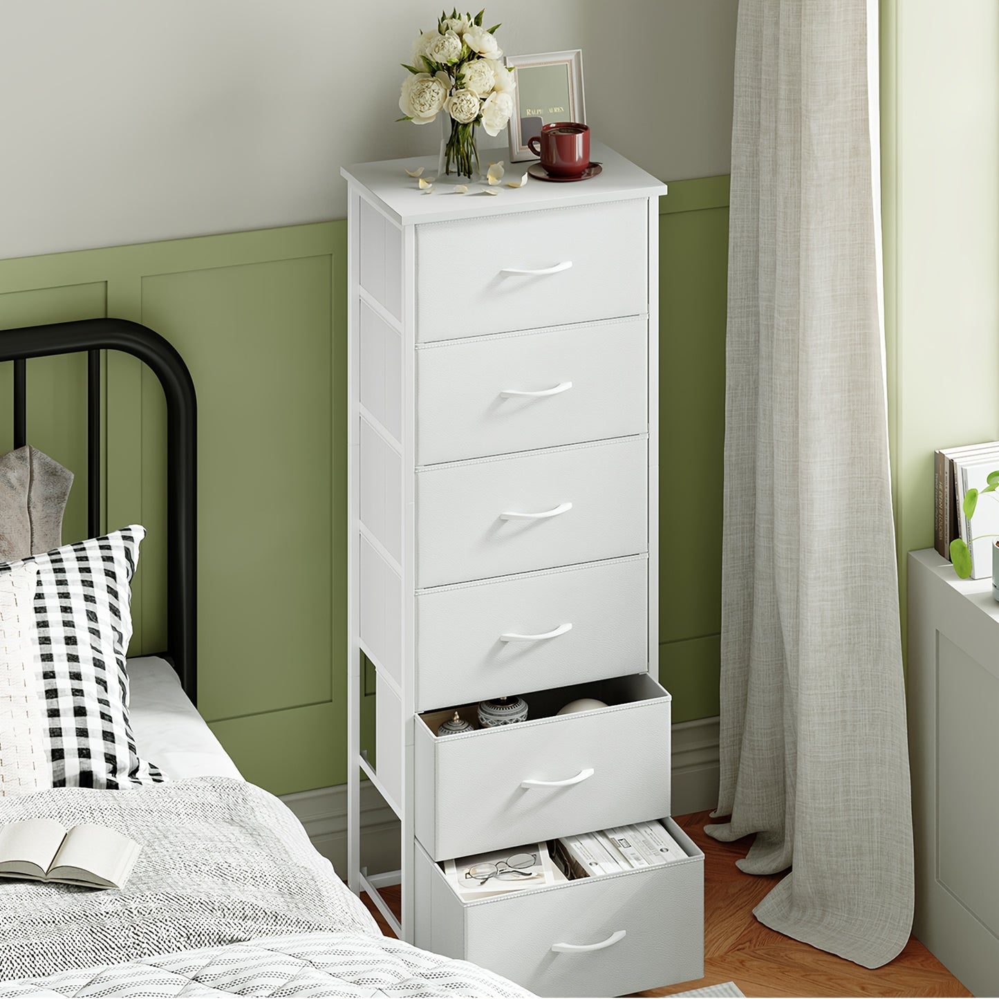 EUNOS Tall Dresser for Bedroom, Storage Organizer Chest Of Drawers with Removable Fabric Bins for Living Room Closet Bedside Laundry Entryway Hallway