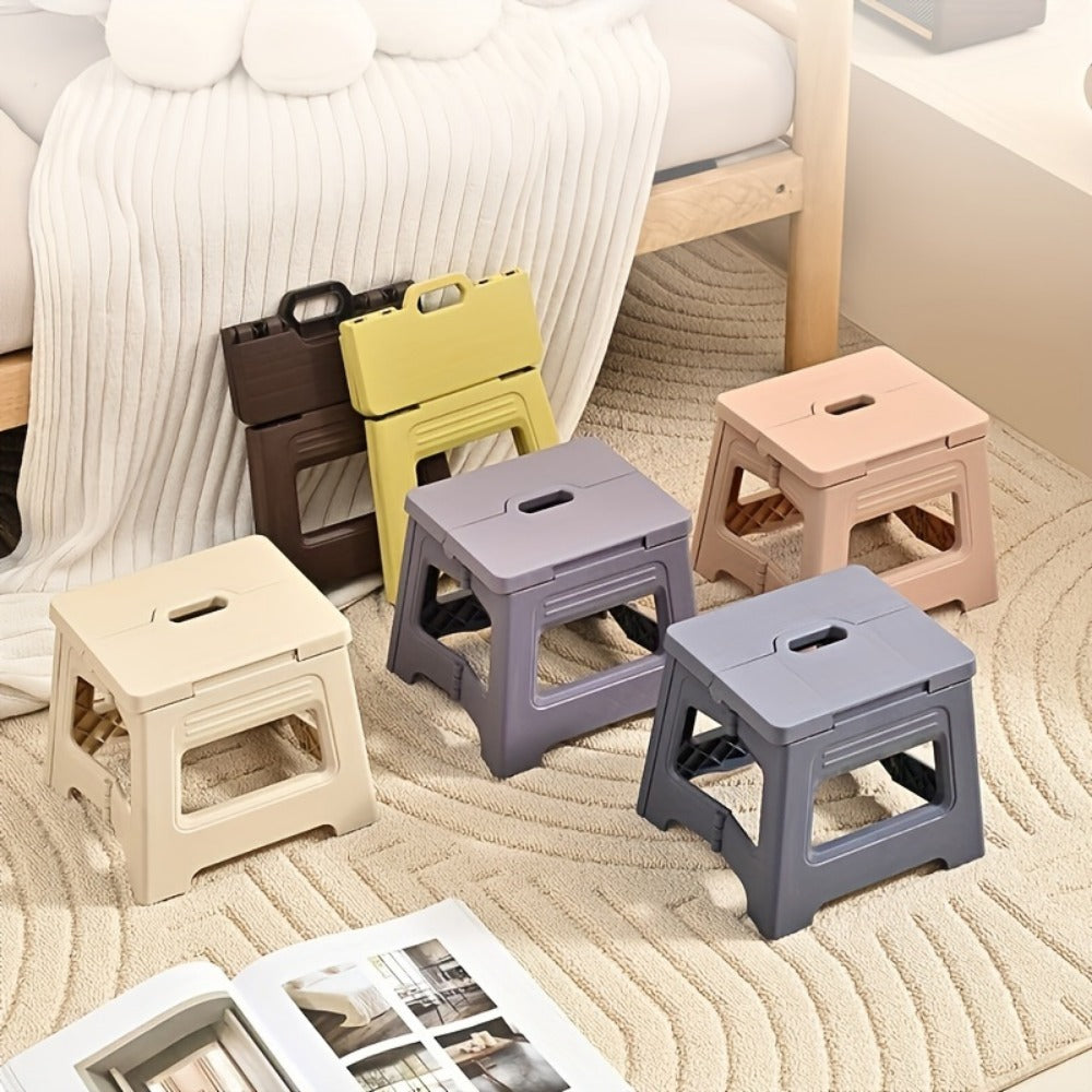 Folding Step Stool Non-Slip Portable Footstool | Adjustable Height, Durable Plastic, Lightweight Shoe Bench for Kitchen, Bathroom, Bedroom, Home Use | Easy to Store, Modern Style