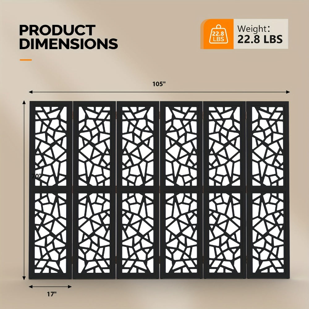 Geometric Wood Room Divider 70"H – Freestanding Privacy Screen with Modern Pattern, Indoor Space Separator for Living Room, Bedroom & Office, No Assembly Required